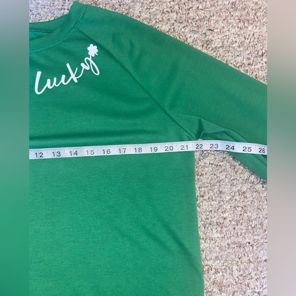 Green Lucky Sweatshirt with Shamrock Design on both arms -M - Picture 3 of 8